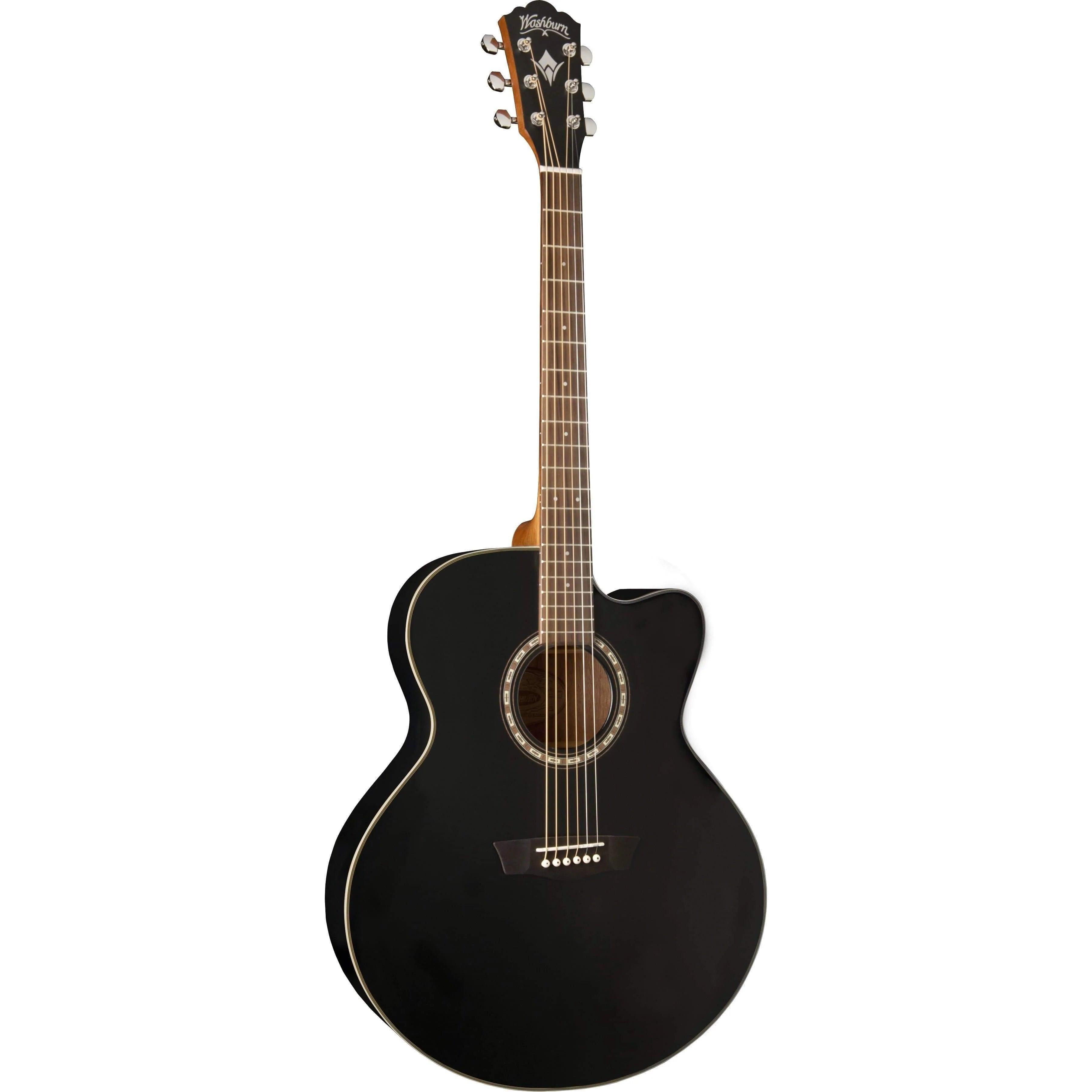 Washburn WJ7SCEBM Jumbo Semi-Acoustic Guitar - Black Matte - MusicMajlis